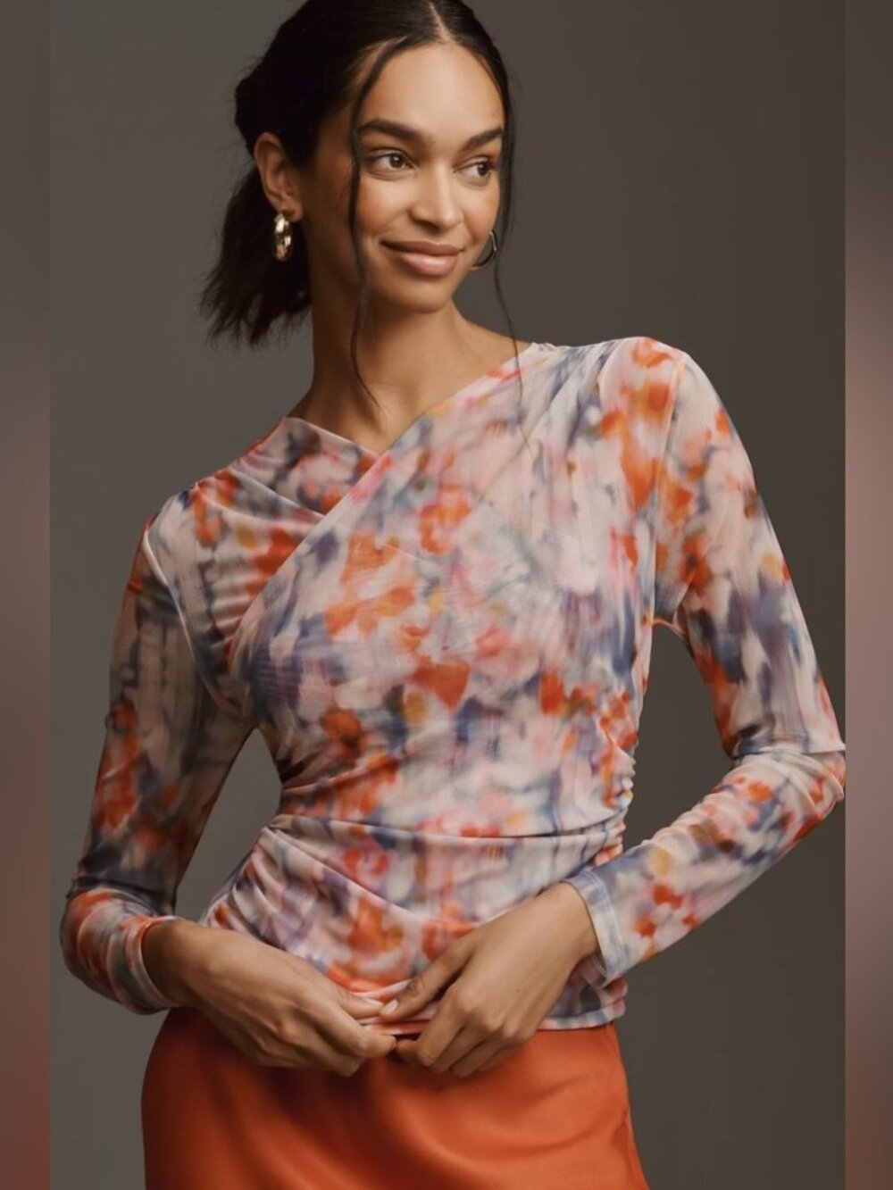 By Anthropologie Long-Sleeve Crossover Mesh Top  NWT X-Small